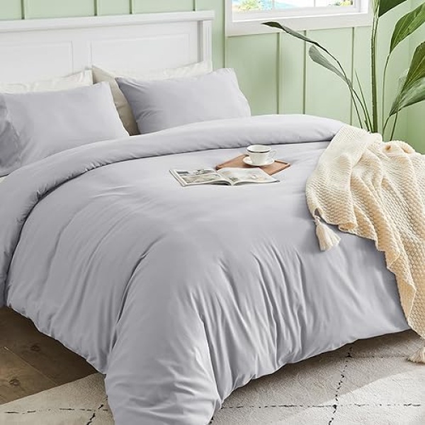 SASTTIE Duvet Cover Queen, Light Grey Queen Size Duvet Cover Set, Soft Duvet - Image 2