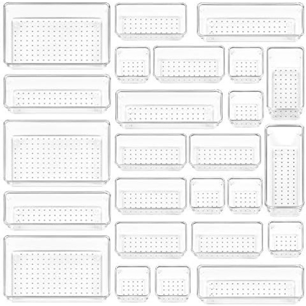 Vtopmart 25 PCS Plastic Clear Drawer Organizer, Acrylic Desk Drawer organizers