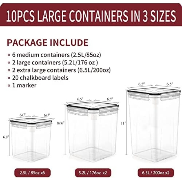 PRAKI Large Airtight Food Storage Containers, 10PCS BPA Free Plastic Cereal - Image 2
