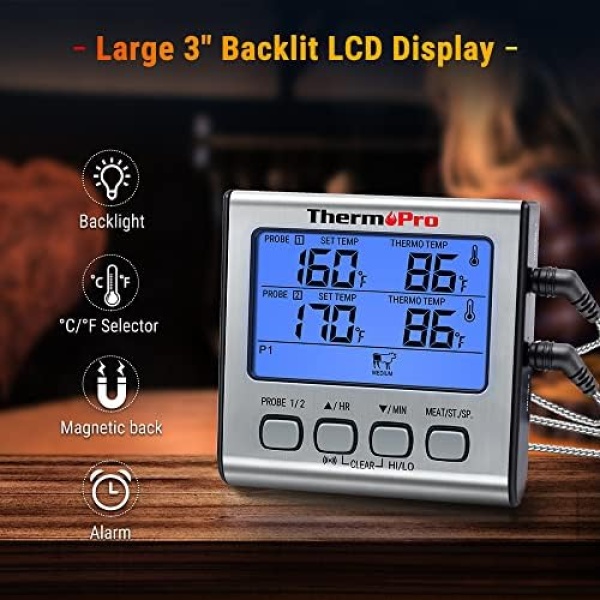 ThermoPro TP17 Digital Meat Thermometer with Dual Temperature Probe Large - Image 7