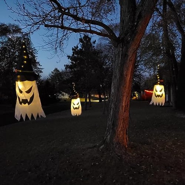 Halloween Decorations Outdoor 3Pcs Large Size Hanging Lighted Glowing Ghost - Image 6