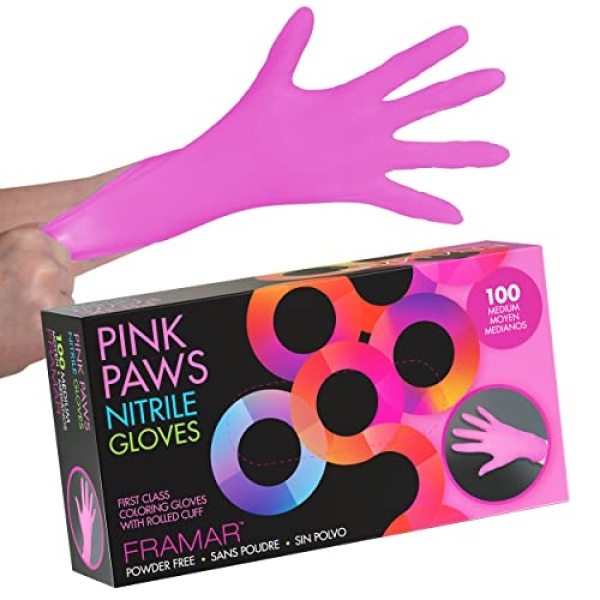 FRAMAR Pink Nitrile Gloves Medium - Disposable Gloves Medium, Cleaning Gloves