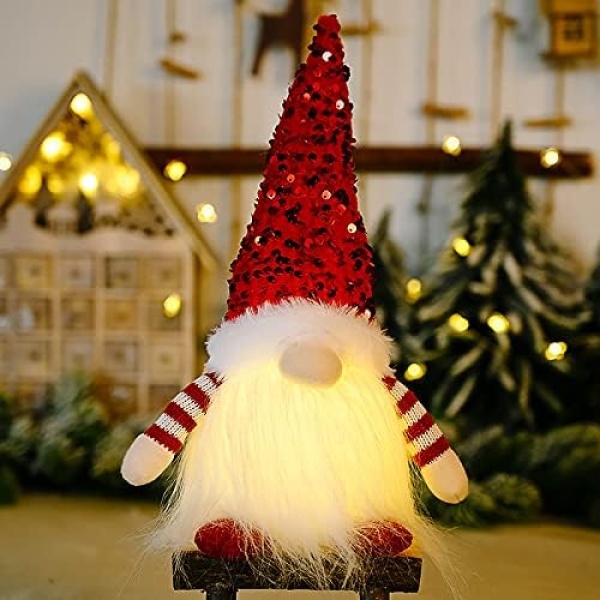 WDDH 3Pcs Sequin Christmas Gnomes Plush with Light, 11.8inch Handmade Swedish - Image 6
