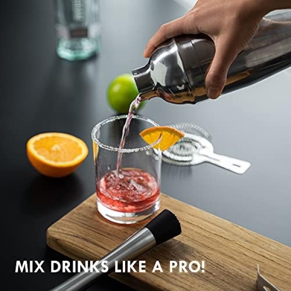 Mixology Bartender Kit with Stand | 15 Piece Bar Tool Set, Silver Bar Set - Image 8