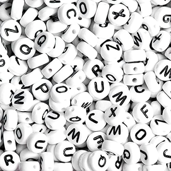 Alphabet Letter Beads, 300 Pcs Round Alphabet Beads with Clear Elastic Thread