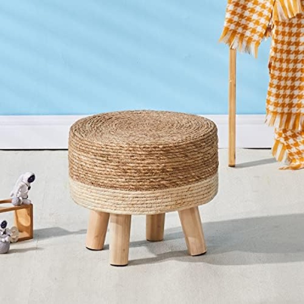 Cpintltr Foot Stool Natural Seagrass Hand Weave Poufs Round Ottoman - Image 7