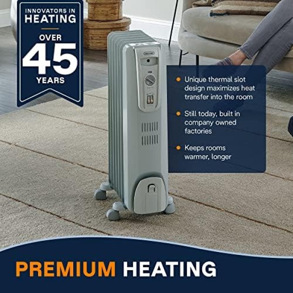 De'Longhi Oil-Filled Radiator Space Heater, Full Room Quiet 1500W, Adjustable - Image 3
