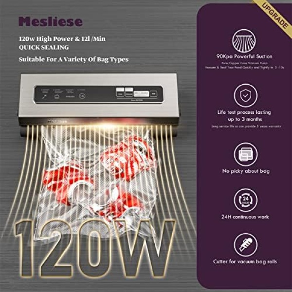 Mesliese Vacuum Sealer Machine Powerful 90Kpa Precision 6-in-1 Compact Vacuum - Image 3