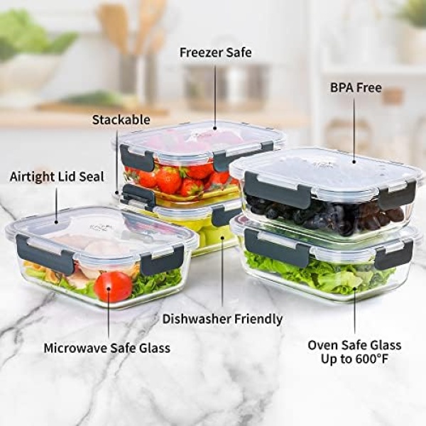 Zulay Kitchen 5 Pack Leak-Proof Glass Food Storage Containers - 36 oz Thick - Image 7