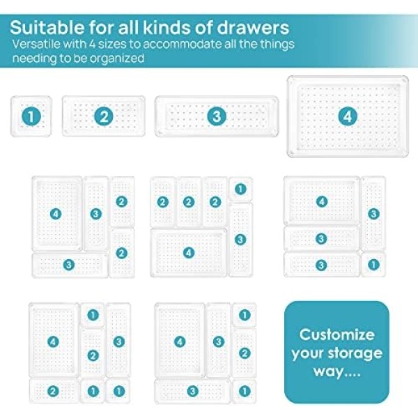 Vtopmart 25 PCS Plastic Clear Drawer Organizer, Acrylic Desk Drawer organizers - Image 7