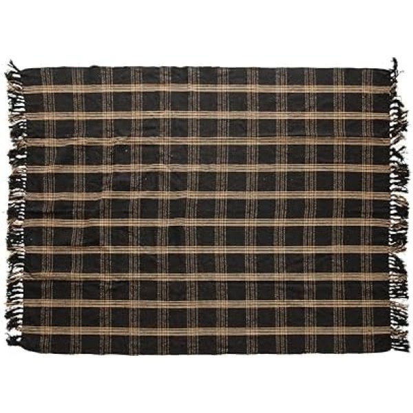 Creative Co-Op Plaid Black & Tan Fringed Woven Cotton Blend Throw - Image 8