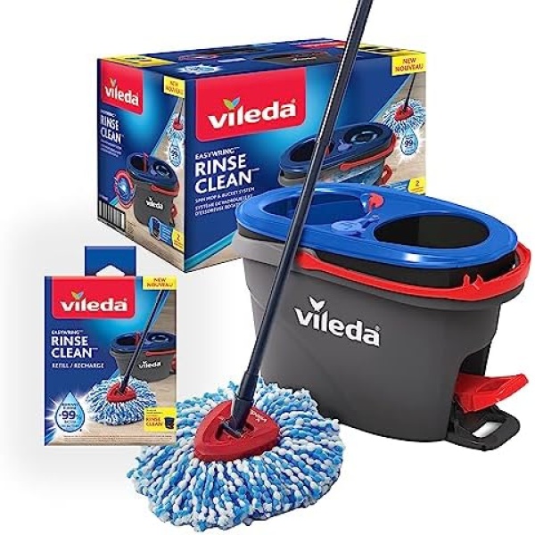 Vileda EasyWring RinseClean Spin Mop & Bucket System with 1 Extra Refill