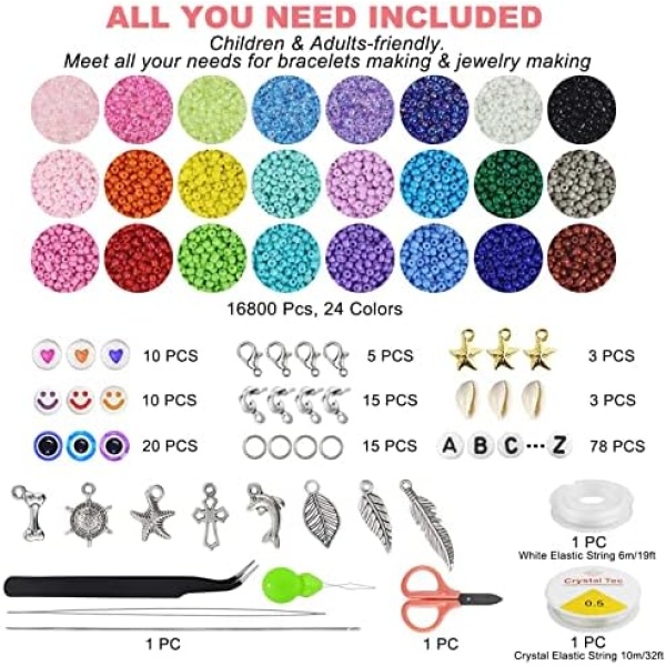 Hbnlai 17000 pcs 2mm Glass Seed Beads for Jewelry Making Kit, Small Beads - Image 3