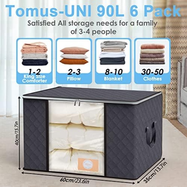 Large Clothes Storage Bags, 𝟗𝟎𝐋 6Pack Foldable Closet Organizers and Storage - Image 2