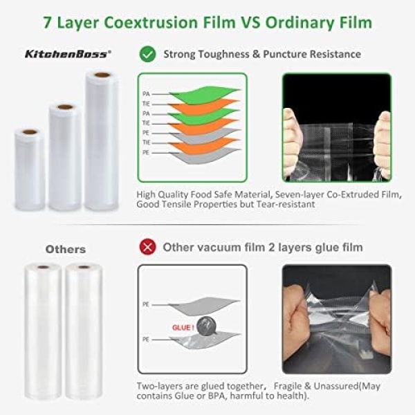 Food Vacuum Sealer Bag Rolls: KitchenBoss 6 Rolls Food Saver Bags - Image 3