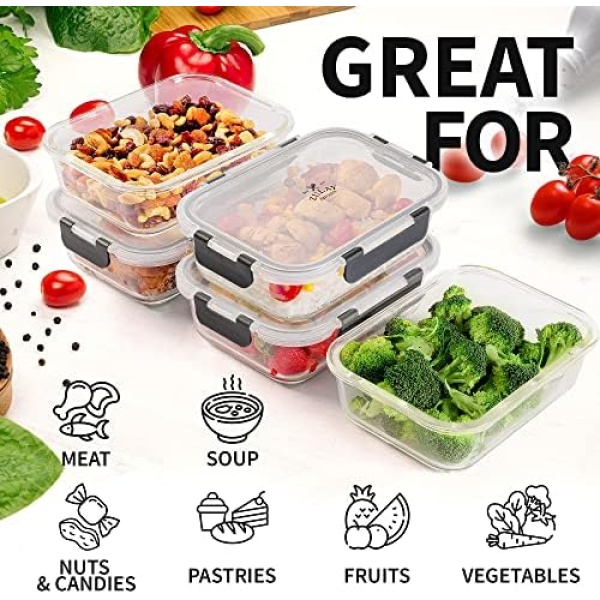 Zulay Kitchen 5 Pack Leak-Proof Glass Food Storage Containers - 36 oz Thick - Image 4