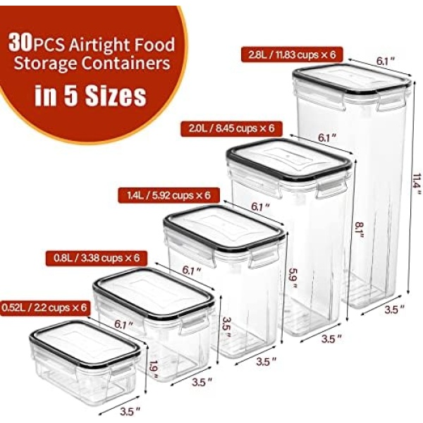 PRAKI 30 Pack Airtight Food Storage Containers for Kitchen Pantry Organizers - Image 2