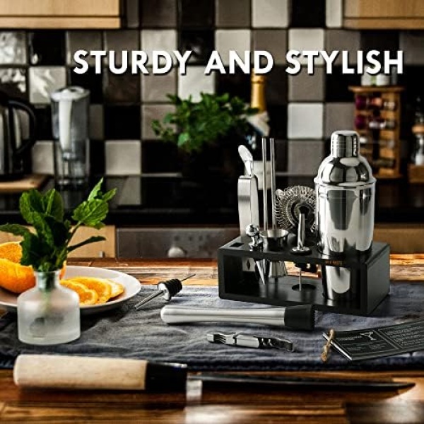 Mixology Bartender Kit with Stand | 15 Piece Bar Tool Set, Silver Bar Set - Image 4