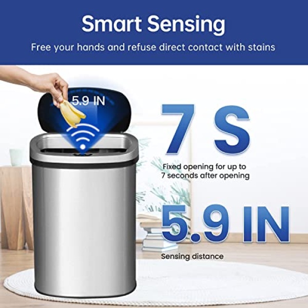 13 Gallon Sensor Garbage Can Kitchen with Lid, Stainless Steel 50L Automatic - Image 2