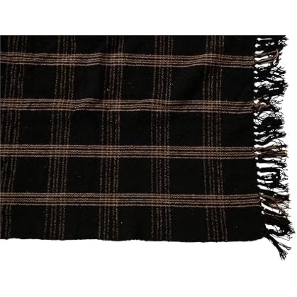 Creative Co-Op Plaid Black & Tan Fringed Woven Cotton Blend Throw - Image 9