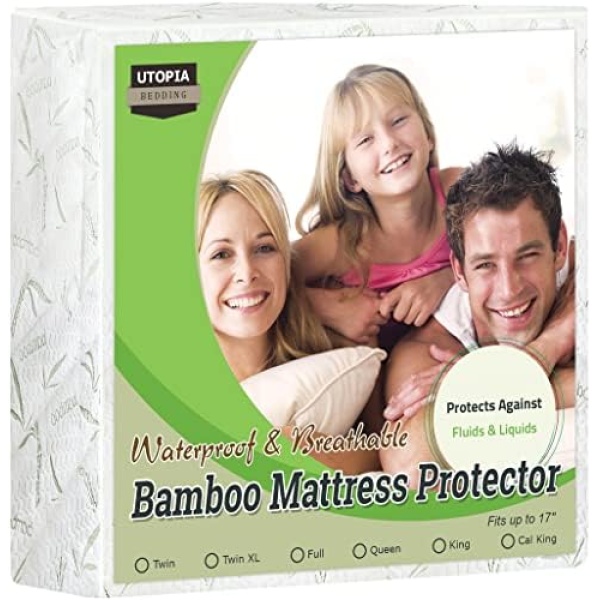 Utopia Bedding Waterproof Bamboo Mattress Protector Queen 200 GSM