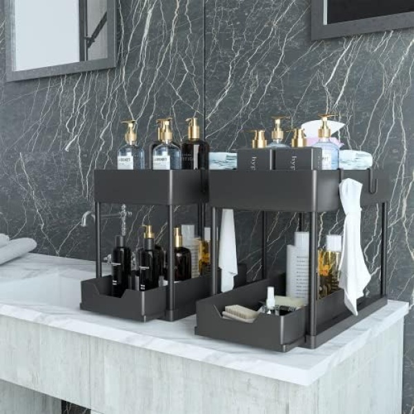 Under Sink Organizer 2 Set - Tomekji Under Sink Storage Plastic Sliding Drawer - Image 5