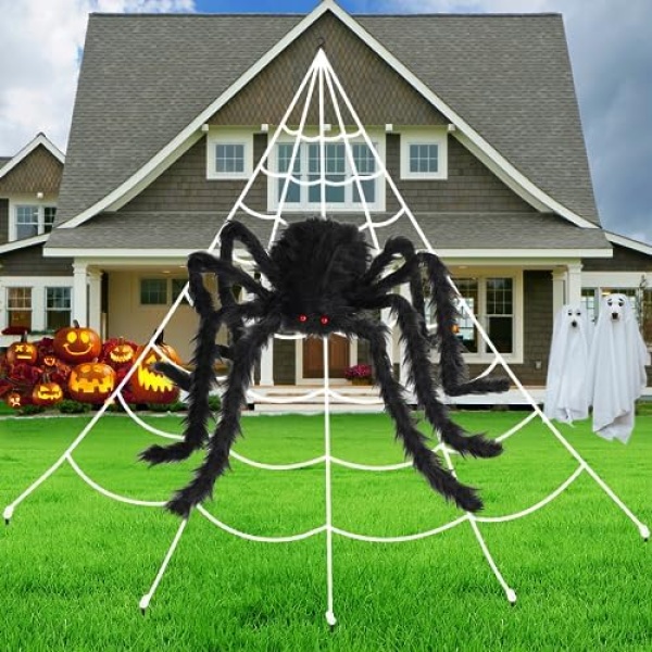 Brighter Spider Webs Halloween Decorations Lights,250 Purple LED Light Up - Image 6