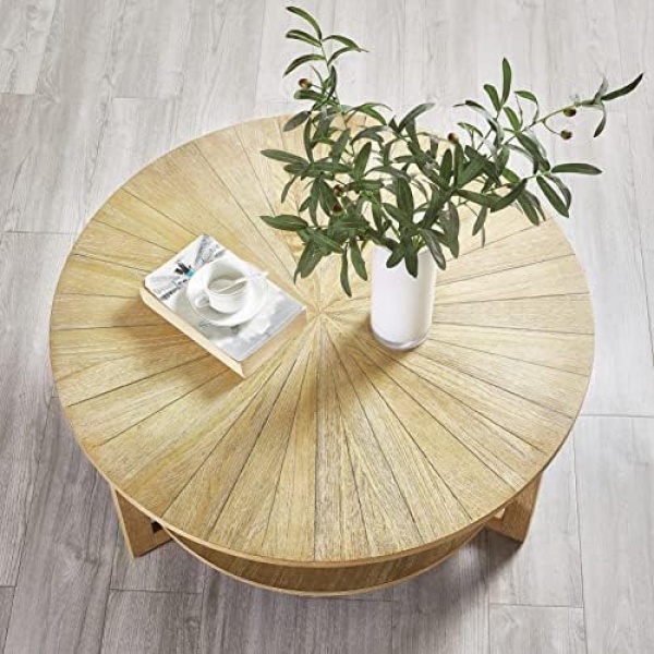 Gexpusm Round Wood Coffee Table, Natural Wood Coffee Table, Round Solid Wood