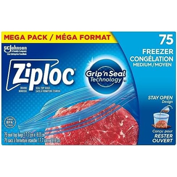 Ziploc Medium Food Storage Freezer Bags, Grip 'n Seal Technology for Easier Grip