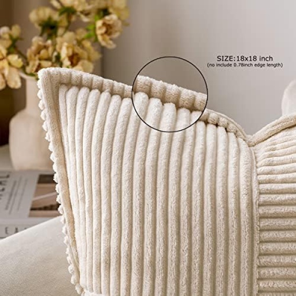 MIULEE Corduroy Pillow Covers with Splicing Set of 2 Super Soft Boho Striped - Image 2