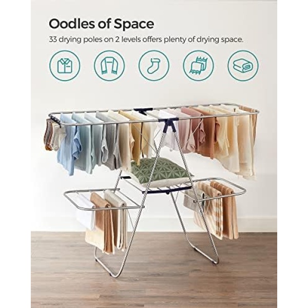 SONGMICS Clothes Drying Rack, Laundry Drying Rack, Free-Standing Drying Rack - Image 3