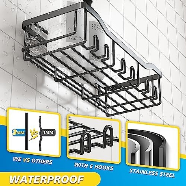 Coraje Adhesive Shower Caddy, 5-Pack Shower Shelves, Large Capacity Load Bearing - Image 6