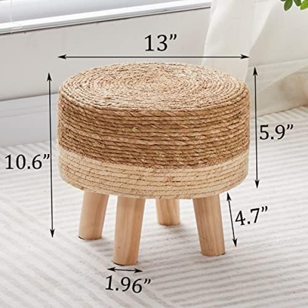 Cpintltr Foot Stool Natural Seagrass Hand Weave Poufs Round Ottoman - Image 6