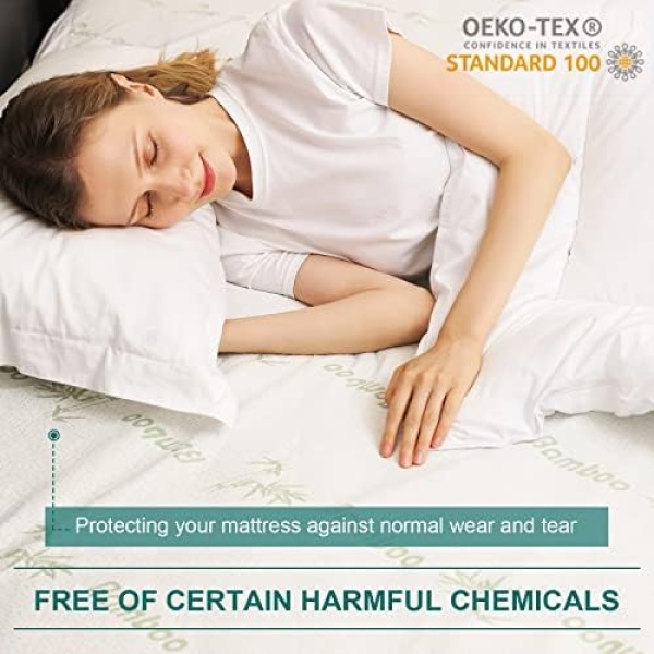 Sasttie Waterproof Mattress Protector Queen, Cooling Bamboo Mattress Cover - Image 5