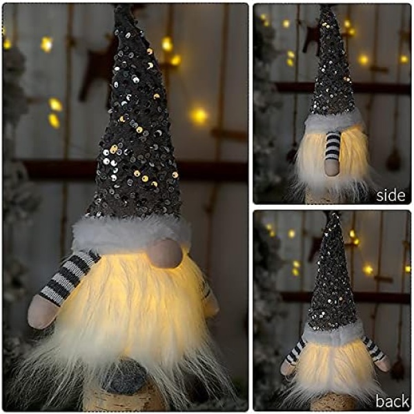 WDDH 3Pcs Sequin Christmas Gnomes Plush with Light, 11.8inch Handmade Swedish - Image 5
