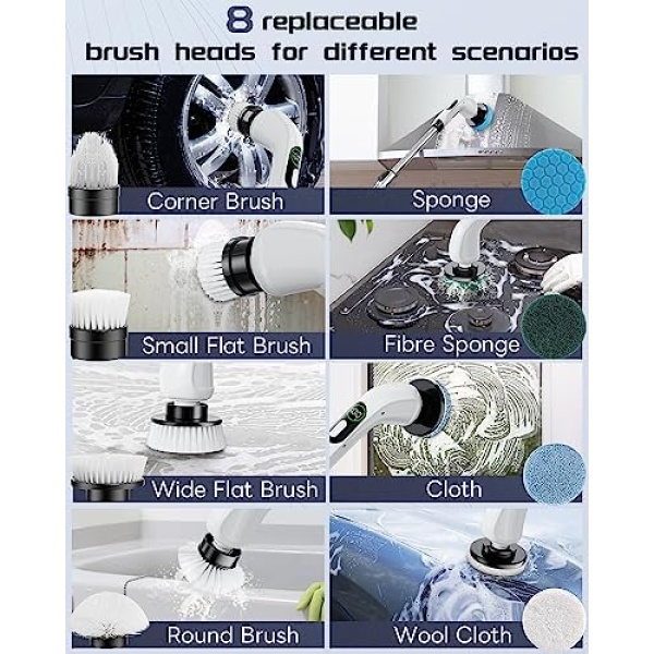 Electric Spin Scrubber, 2023 New Cordless Shower Scrubber with 8 Replaceable - Image 4