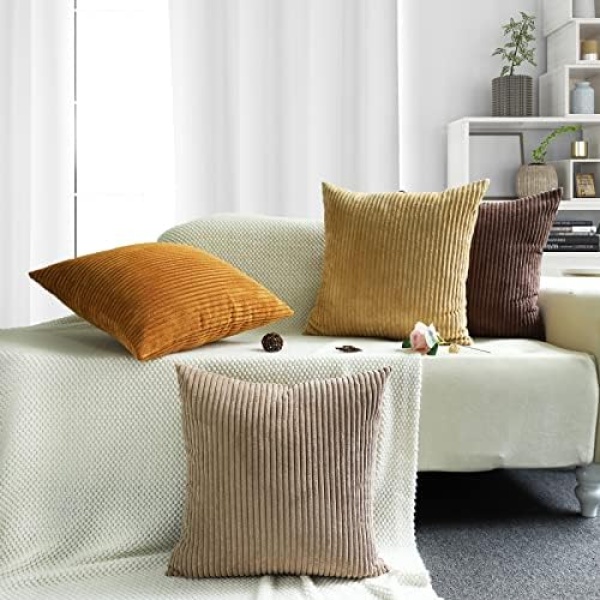 MEKAJUS Pack of 4 Throw Pillow Covers 18x18 Brown Decorative Soft Corduroy Solid - Image 6