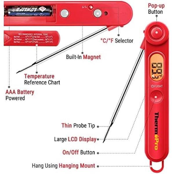 ThermoPro TP03B Digital Instant Read Meat Thermometer with Backlight LCD - Image 6