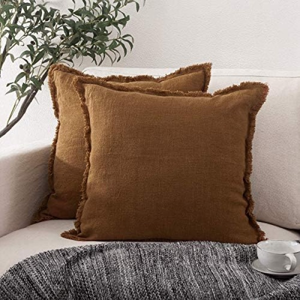 ATLINIA Linen Decorative Throw Pillow Cover 20'' x 20'' Fringed Throw Pillow - Image 5
