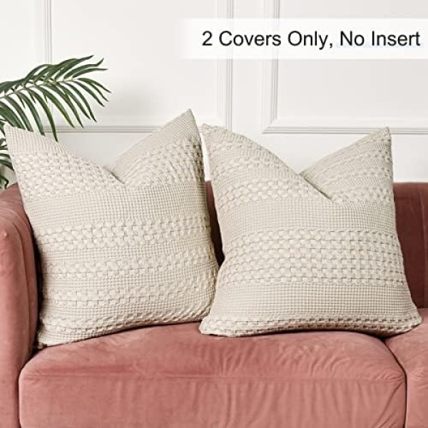 PHF 100% Cotton Waffle Weave Euro Sham Covers, 2 Pack 26" x 26" Pillow Covers - Image 3