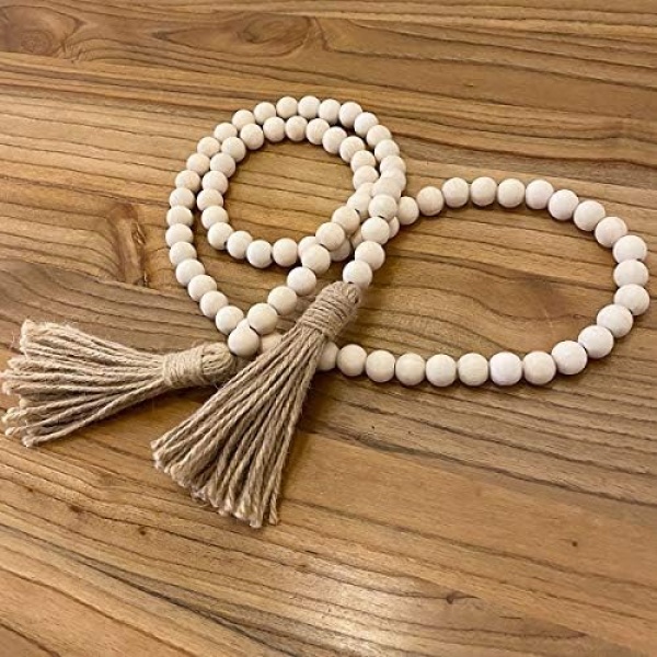 Farmhouse Beads 58in Wood Bead Garland with Tassels Rustic Country Decor Prayer - Image 4