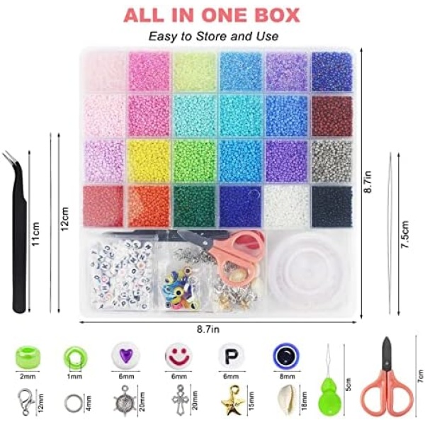 Hbnlai 17000 pcs 2mm Glass Seed Beads for Jewelry Making Kit, Small Beads - Image 4