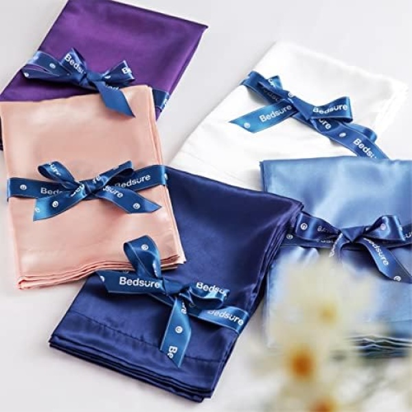 Bedsure Satin Pillow Cases 2 Pack Queen - Grey Satin Pillowcase for Hair - Image 3