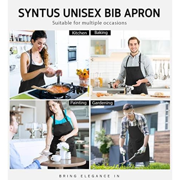 Syntus 2 Pack Adjustable Bib Apron Waterdrop Resistant with 2 Pockets Cooking - Image 7