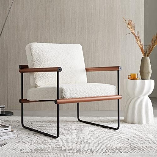 jiexi 28.3in Modern Boucle Fabric Accent Chair with Arms for Living Room