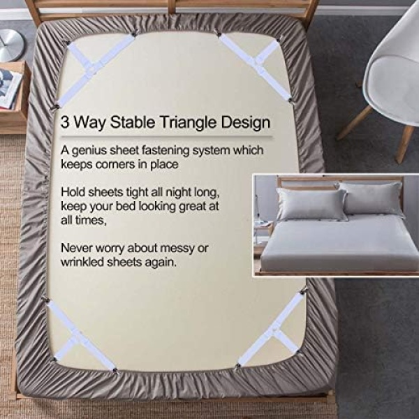 Bed Sheet Holders Straps Fasteners - 4 Pcs Triangle Sheet Fasteners Fitted Flat - Image 2
