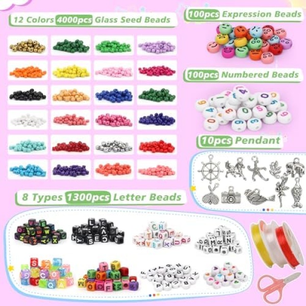 5500pcs Bracelet Making Kit,4 mm Glass Seed Beads and Letter Alphabet - Image 3