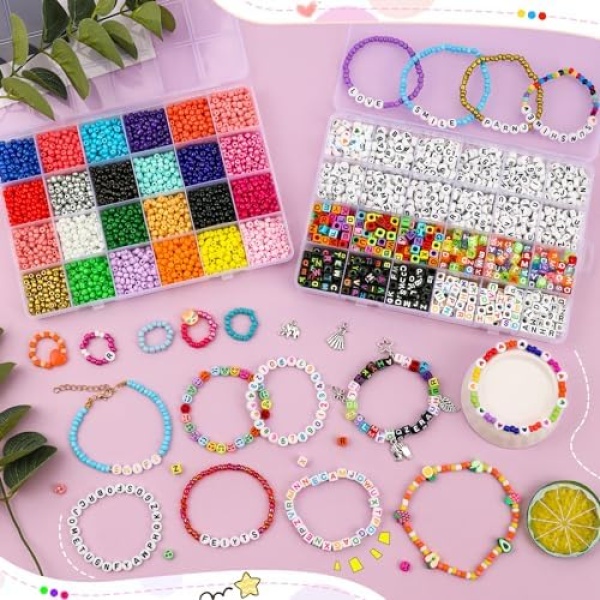 5500pcs Bracelet Making Kit,4 mm Glass Seed Beads and Letter Alphabet - Image 2