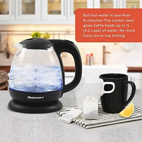 Elite Gourmet EKT1001B Electric BPA-Free Glass Kettle, Cordless 360° Base - Image 5