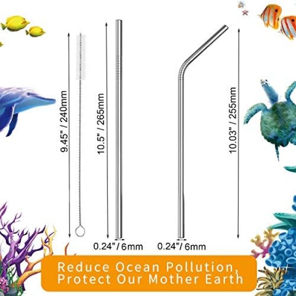 VEHHE Metal Straws Stainless Steel Straws Drinking Straws Reusable - 10.5 inches - Image 2